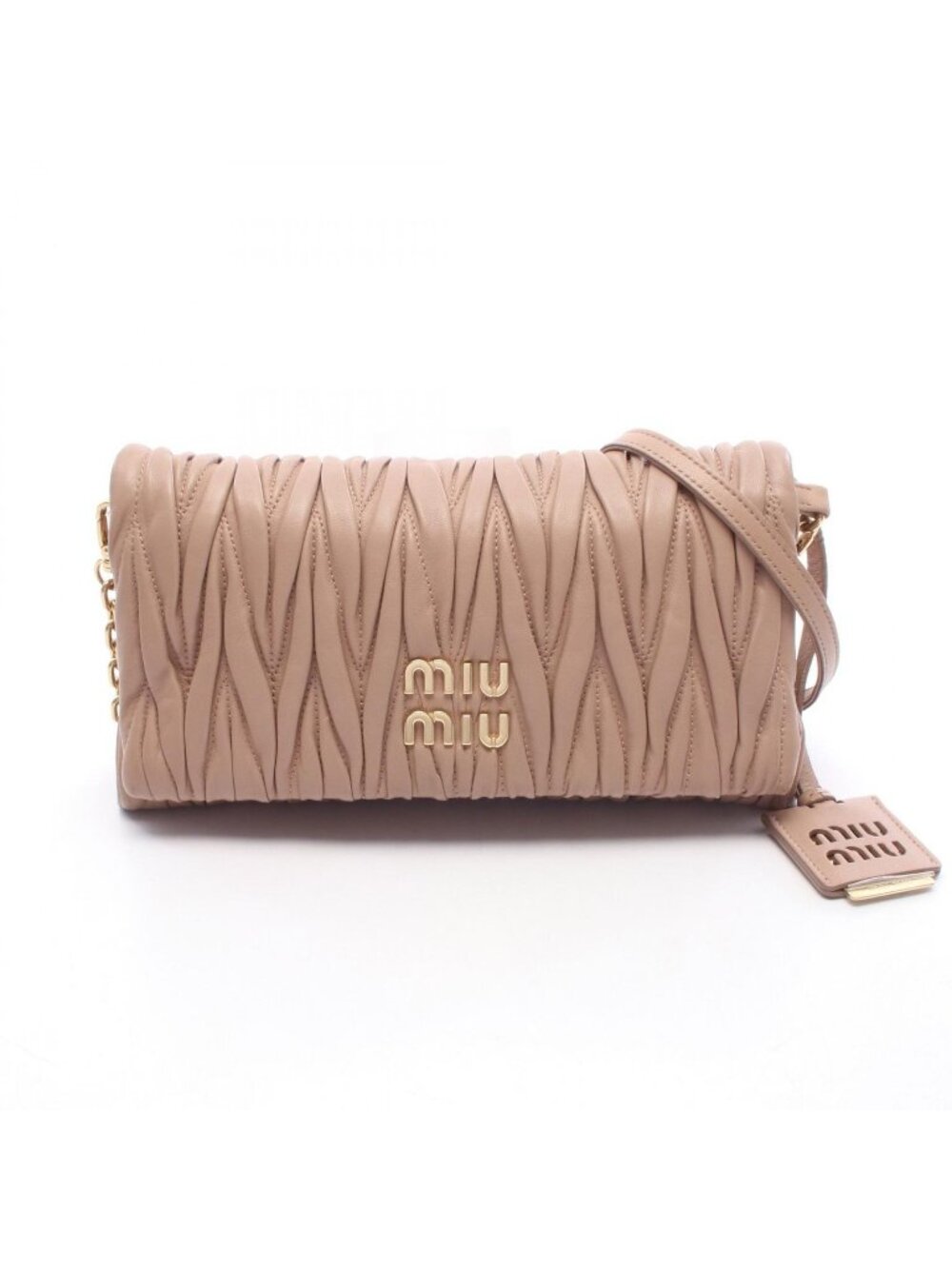 Miu Miu Shoulder Bag Matelasse Pink Beige Leather 2-Way Chain